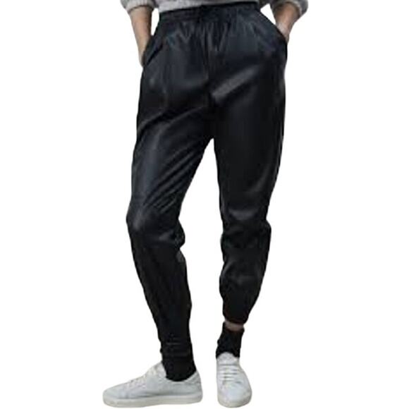 Zara Faux Leather Jogger Pants Drawstring Pocket Elastic Waist Black M NWT - Picture 1 of 8